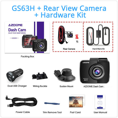AZDOME GS63H Car Dash Cam 4K 2160P Dash Camera Dual Lens Built in GPS DVR Recorder Dashcam With WiFi G-Sensor Loop Recording