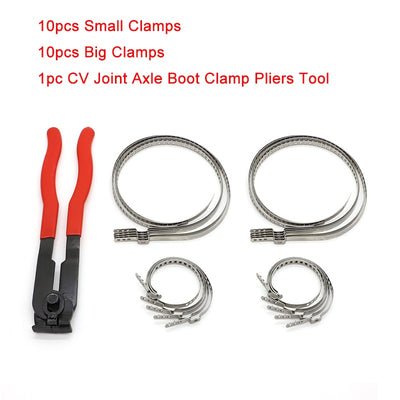 20pcs Auto ATV Adjustable AXLE CV Joint Boot Crimp Clamps with Pliers Tool Crimp-Ear Type Extension