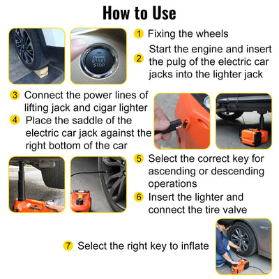 VEVOR 5 Ton 12V Car Jack Electric Hydraulic Jack Kit 45CM + Wrench Tire Inflator LED Light Portable Tire Lifting Car Repair Tool